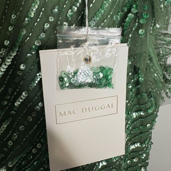 Mac Duggal Beaded Faux Wrap Flutter Sleeve Ruffle Dress NWT - Picture 7 of 9